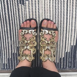 Black sandals w/ gold color details